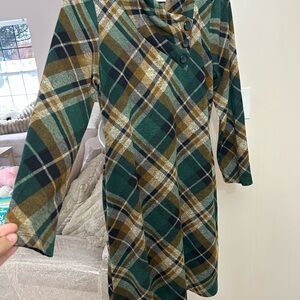 Plaid Long Sleeve Dress with Button Detail